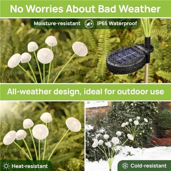Solar Garden Lights, 4-Pack Dual Mode LED Solar Mushroom Lights, Waterproof - Picture 3 of 7